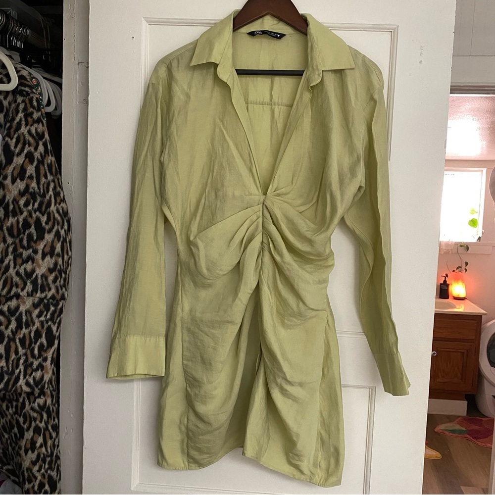 zara light green ruched dress